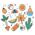 夏日海滩元素插画