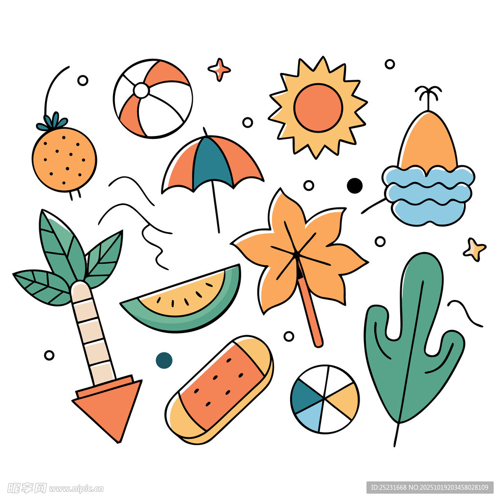 夏日海滩元素插画