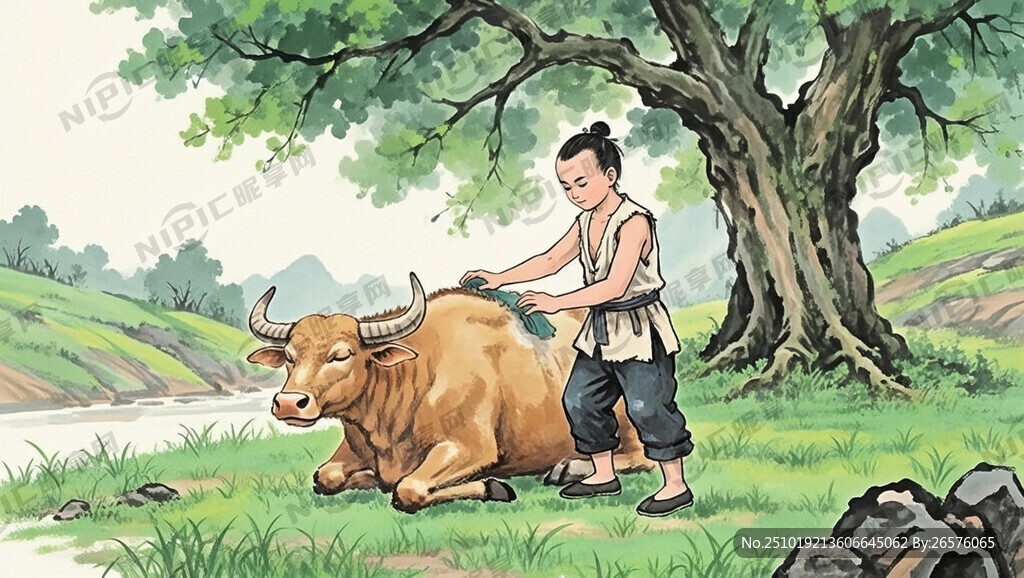 情节二:牛郎用心照看老牛。