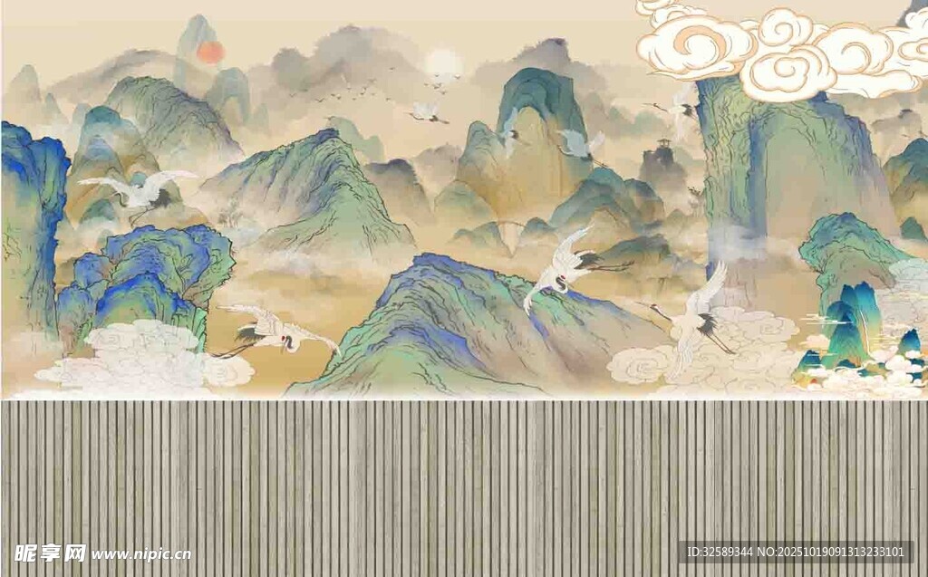 中式山水壁画古韵雅致