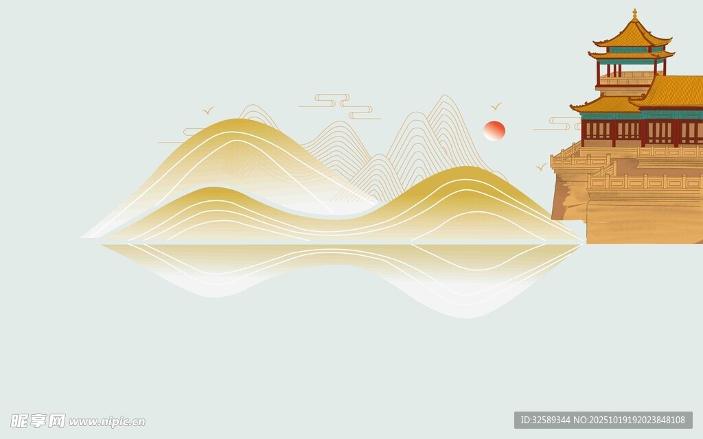 中式山水与古典建筑风景