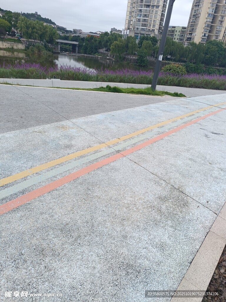 彩色标线的户外道路场景