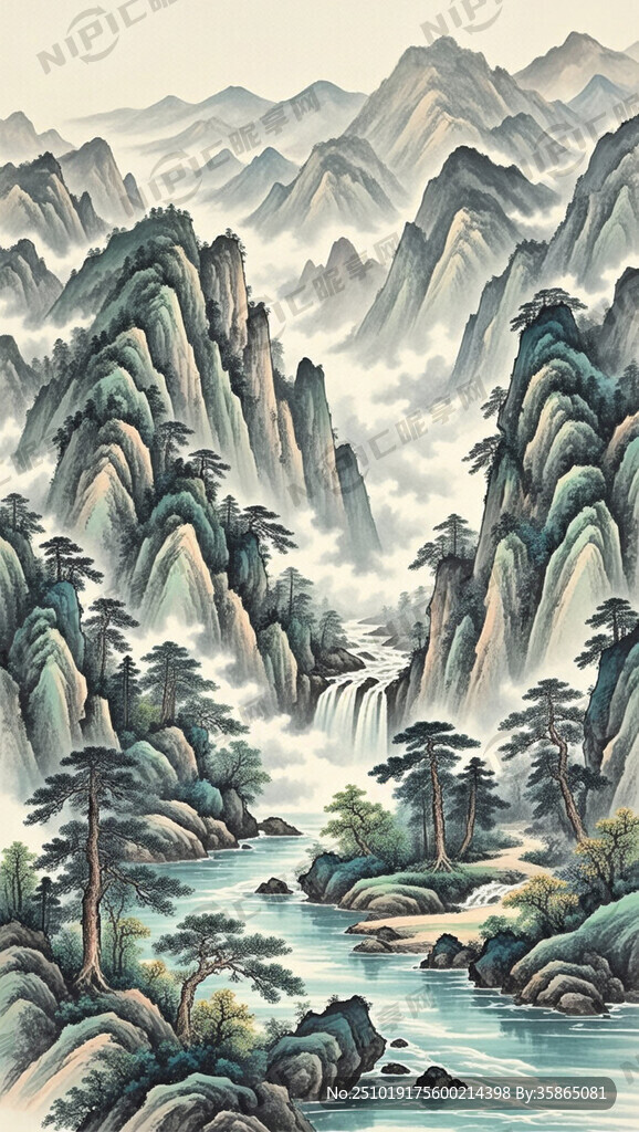 山谷 中国风 中国画 山水