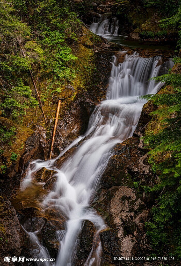 山间瀑布绿意环绕的美景