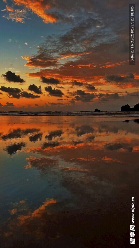 海边绚丽晚霞倒影美景