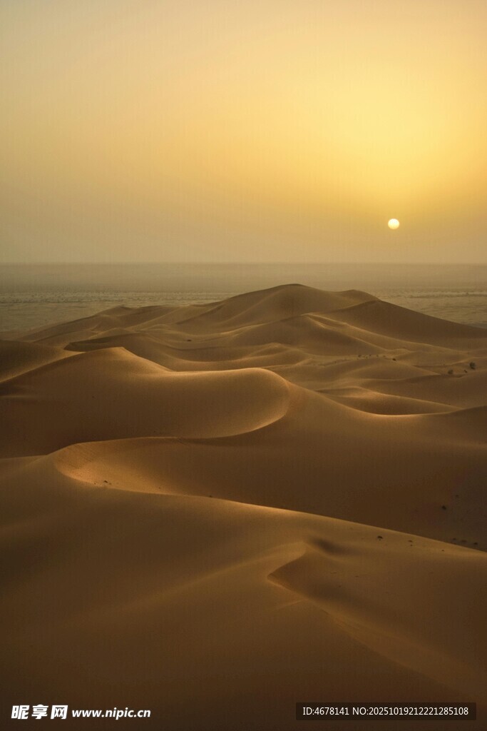沙漠夕阳下的壮美沙丘景观