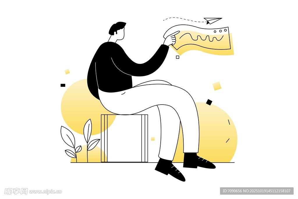 插画中男子惬意品尝蛋糕