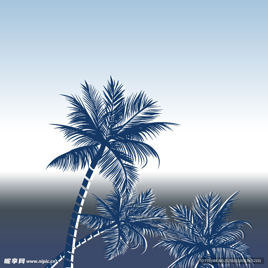 蓝调风格的三棵椰子树