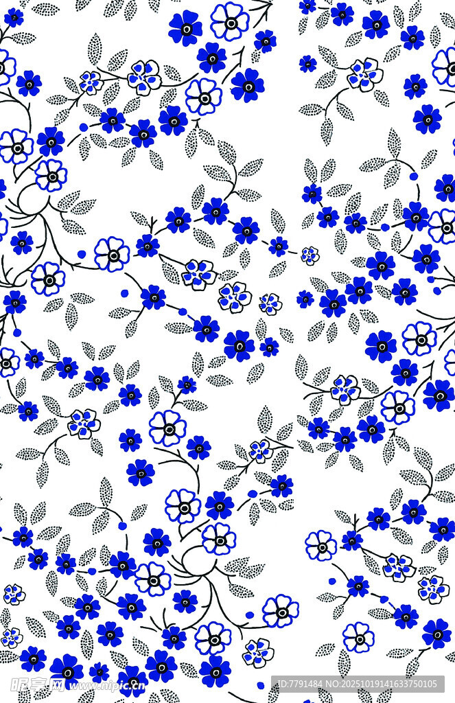 蓝白花卉图案背景纹理