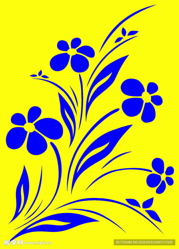蓝花黄底精美花卉图案