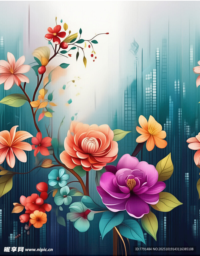 雨中绽放的多彩花卉