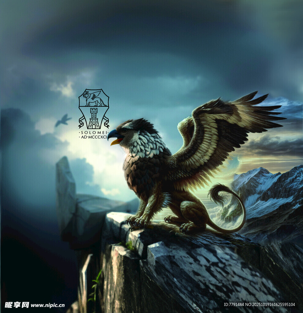 悬崖上的奇幻狮鹫神兽