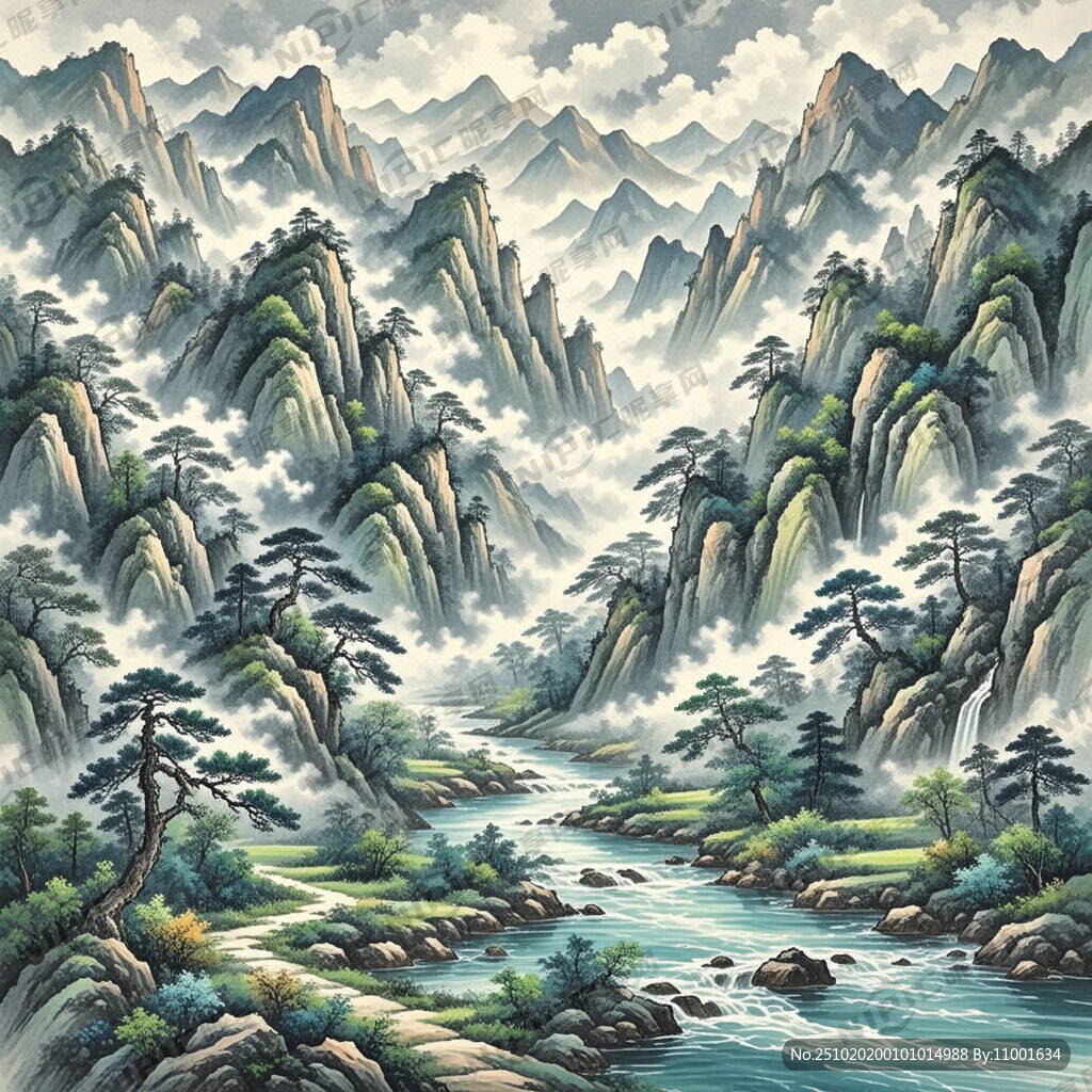 山谷 中国风 中国画 山水