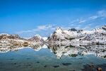 雪山倒映在平静湖面上
