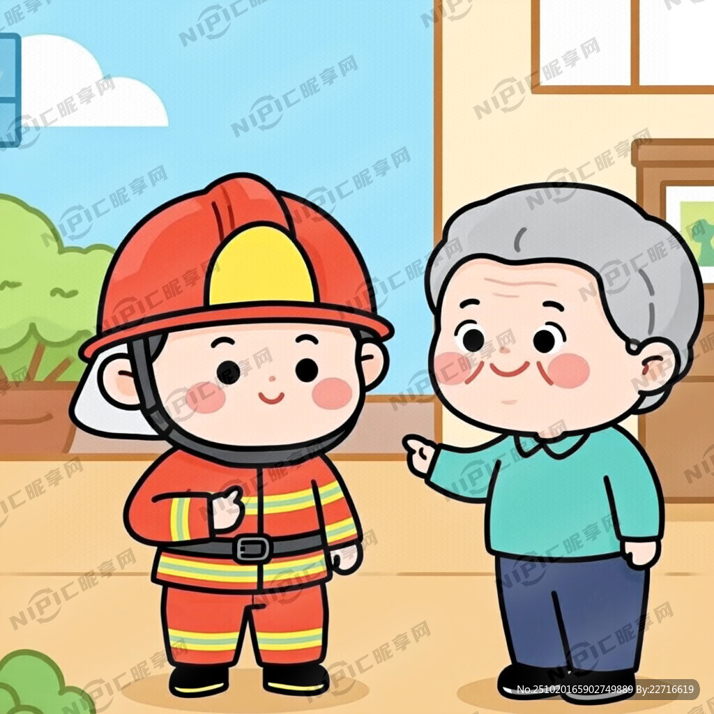 消防人员给老年人宣传消防知识