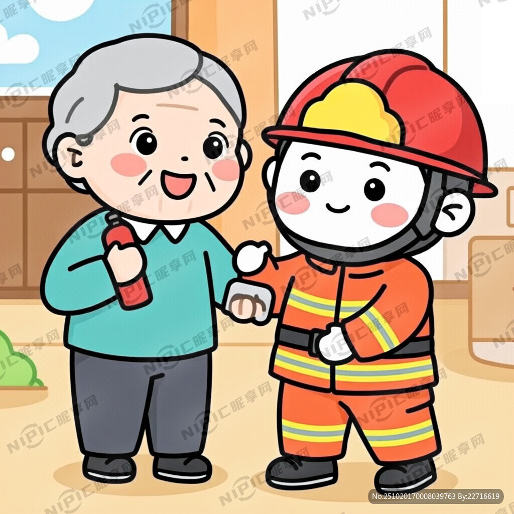 消防人员给老年人宣传消防知识