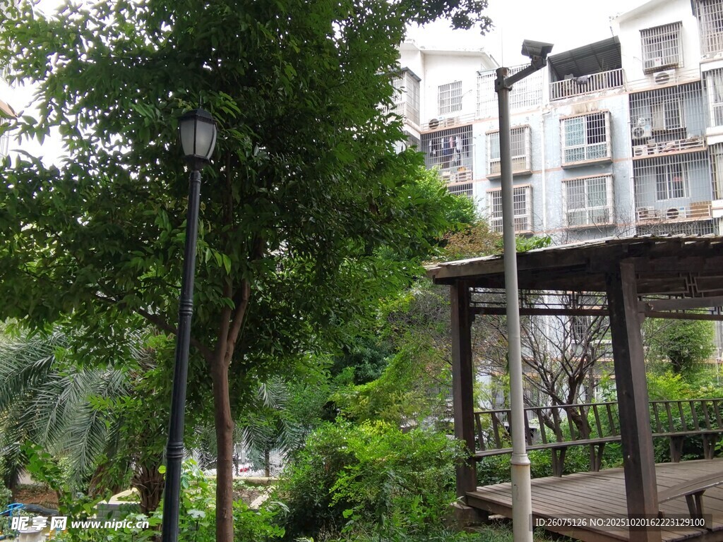 小区内的凉亭绿植景观