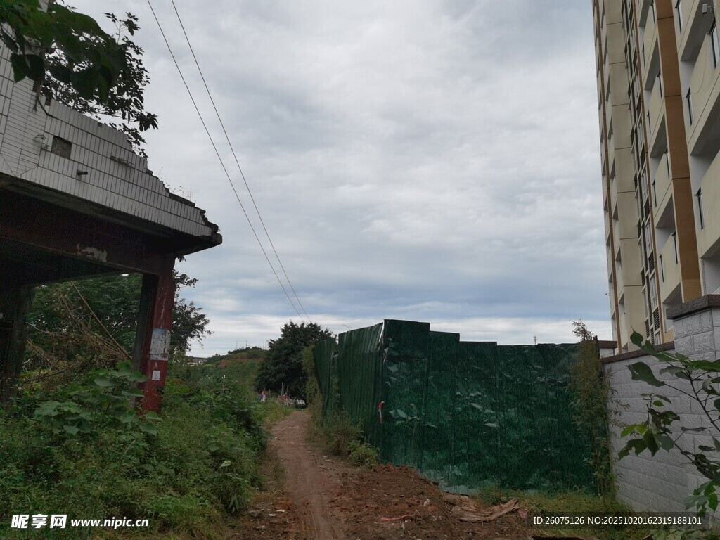 乡村小路旁的老旧建筑