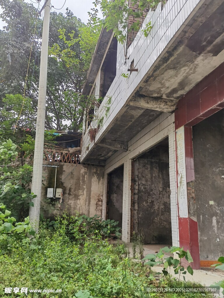 废弃建筑被绿植环绕