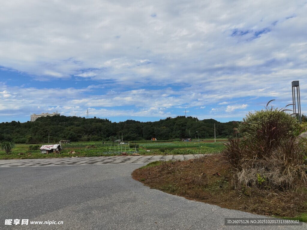 乡村开阔道路与蓝天白云