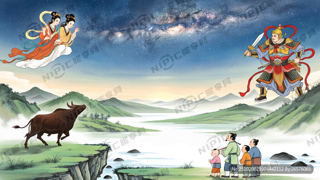 主体背景为天空。一道银河将画面