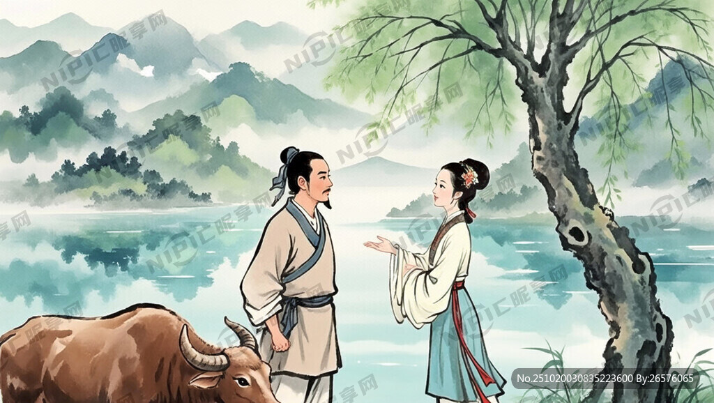 远外湖边树边牛郞织女对话。 
