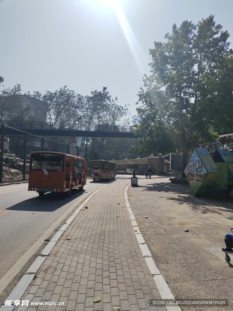 道路旁停放的车辆与行人