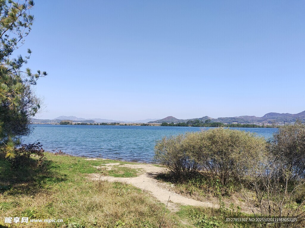 湖畔自然风光小径景色