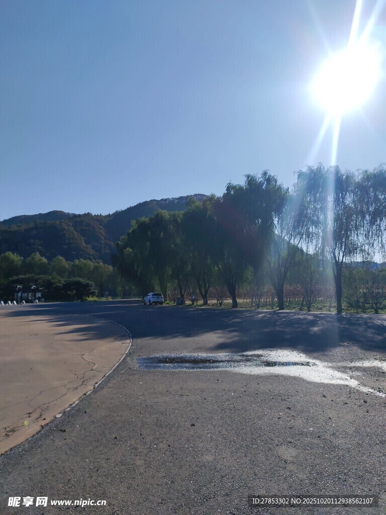 阳光照耀下的开阔户外场景