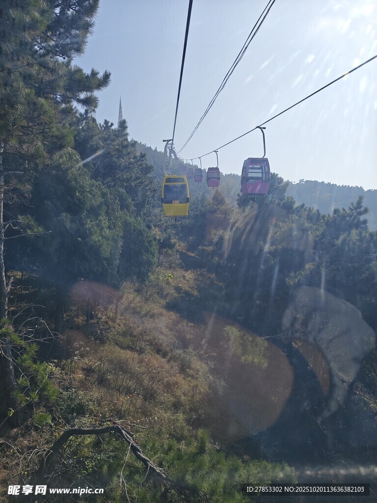 山间缆车穿梭于葱郁山林