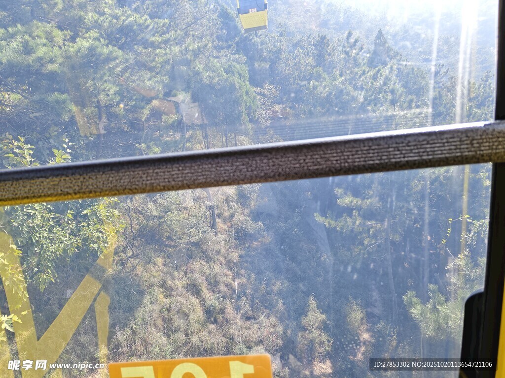 透过车窗看山林景色