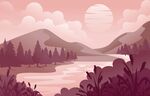 黄昏下的山水森林美景