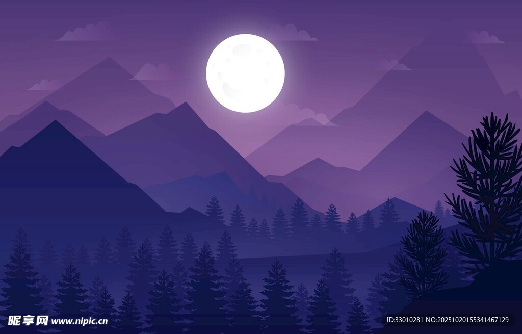 月夜山林美景