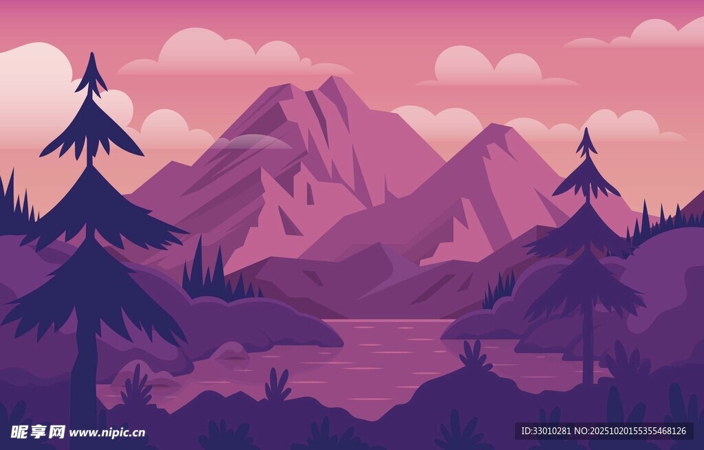紫色梦幻山间风景