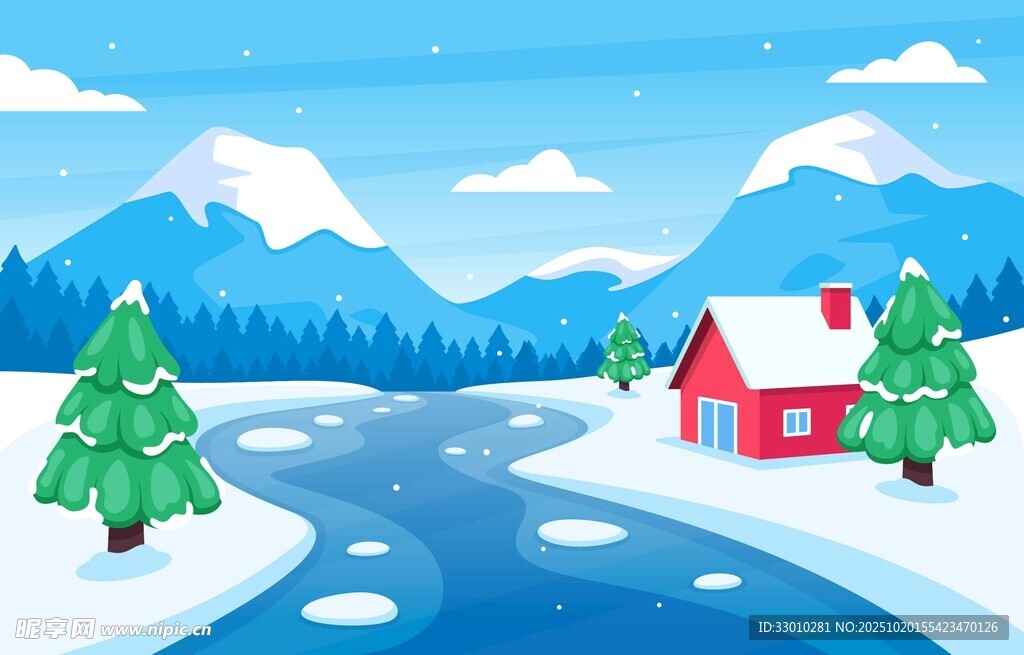 冬日乡村雪景小屋