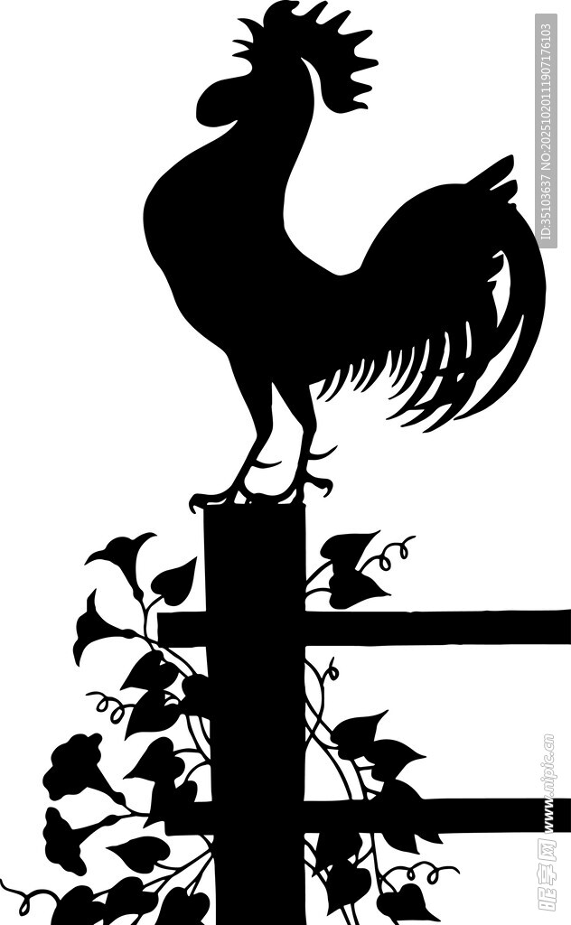 公鸡立于围栏剪影