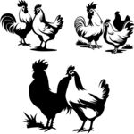 黑白风格鸡类剪影图案
