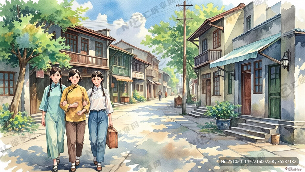 90年代人物水彩画