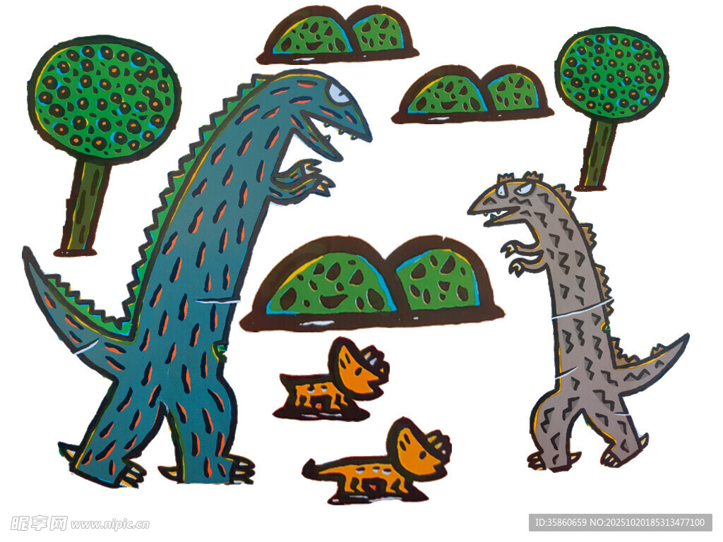 幼儿园恐龙与小生物的奇幻场景