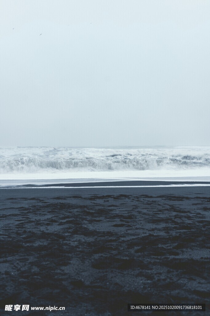 广阔海面与远处雪覆景象