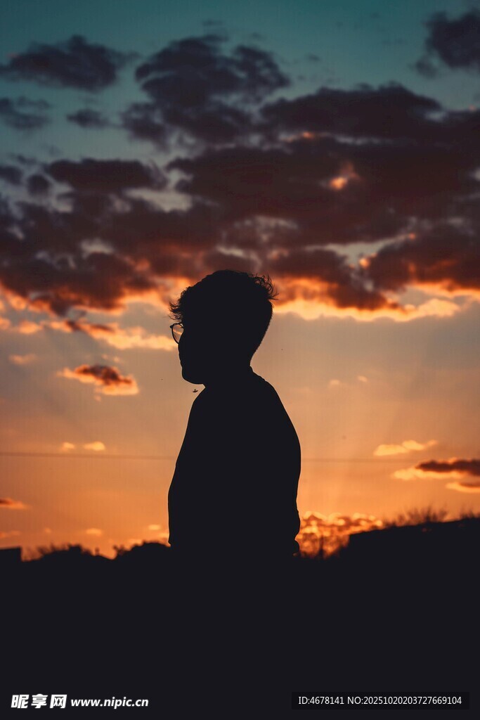 夕阳下的孤独剪影