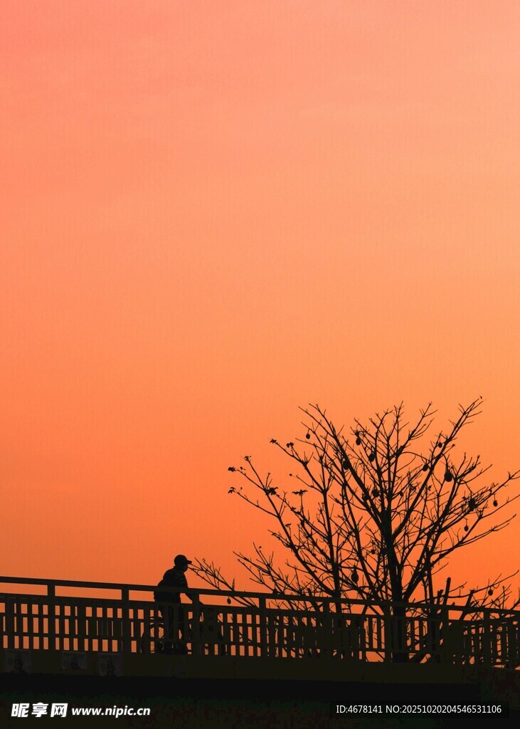 夕阳下桥上独行的身影
