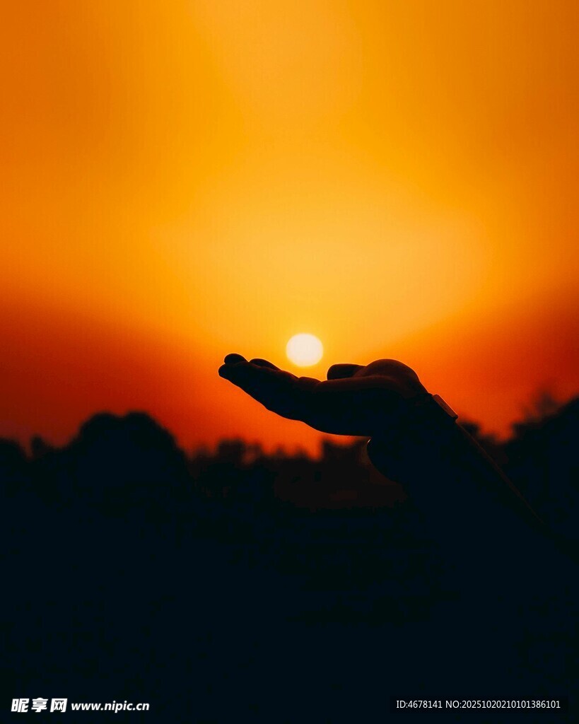 夕阳下的手影剪影