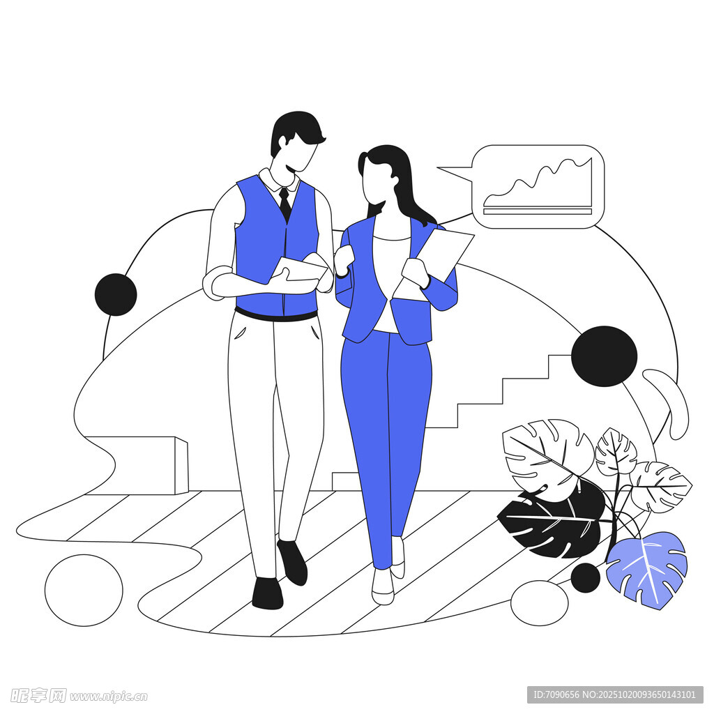 职场男女并肩协作场景