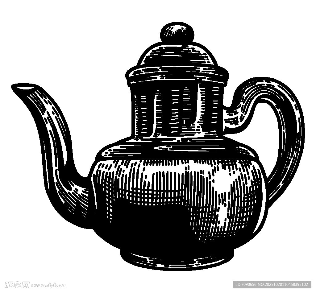 复古黑色茶壶插画