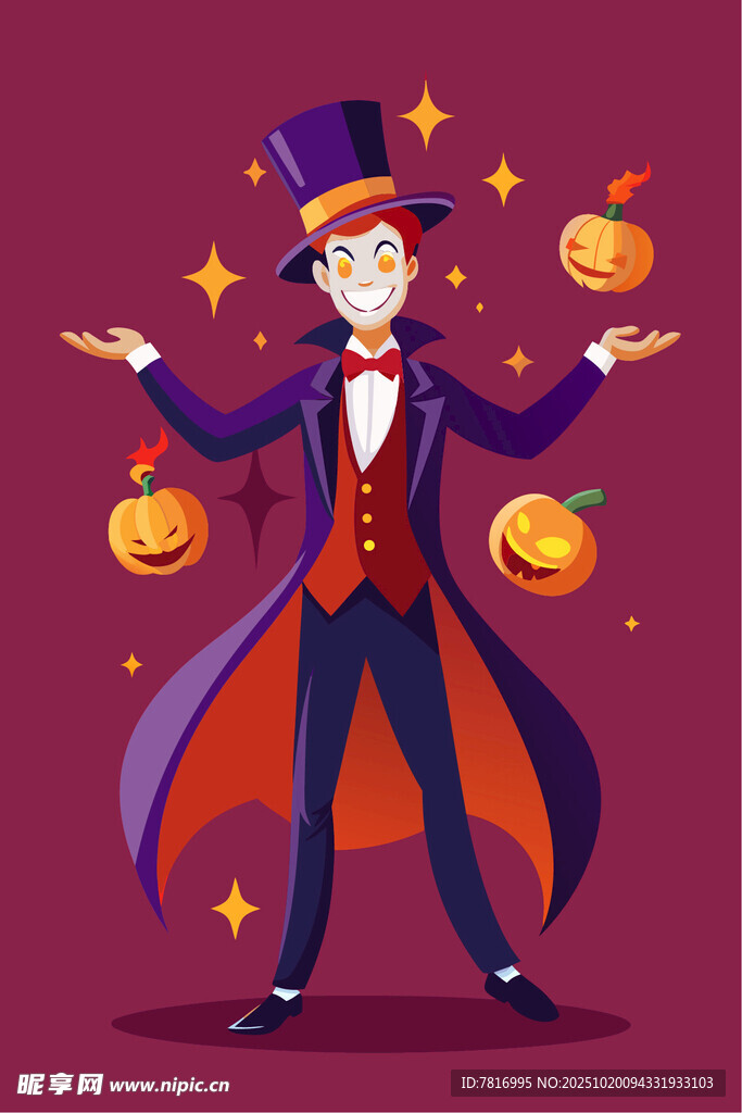万圣节魔术师与南瓜元素