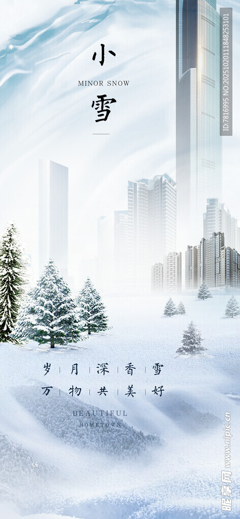 冬日雪景中的静谧城市风光