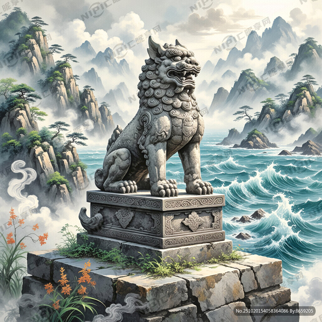 雷州石狗雕塑伫立高地守望海天 