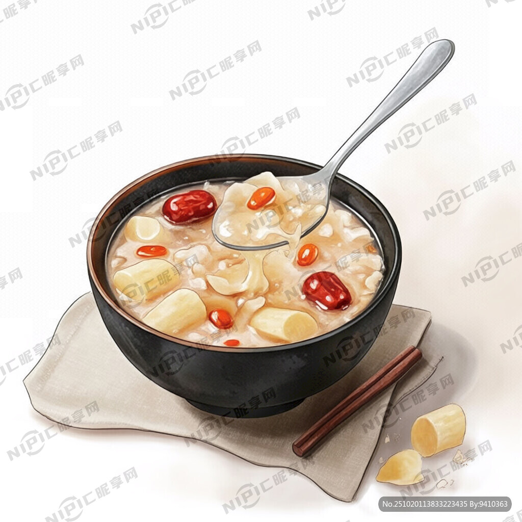 铁棍山药银耳羹  手绘插画风格