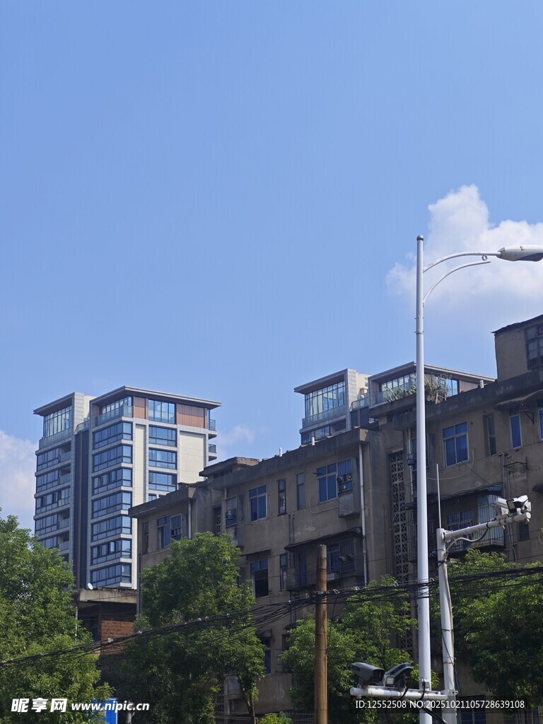 老旧楼房与现代建筑对比